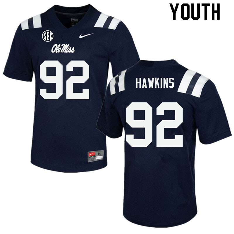 JJ Hawkins Ole Miss Rebels NCAA Youth Navy #92 Stitched Limited College Football Jersey PJA5558PX